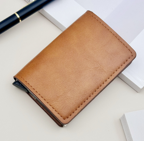 Cartera de cuero con bloqueo RFID, tarjetero emergente para negocios