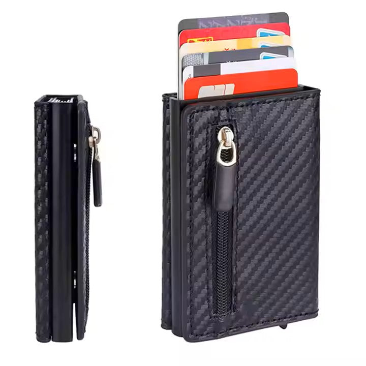 Easy open pop up card holder RFID Aluminum Zipper slim
