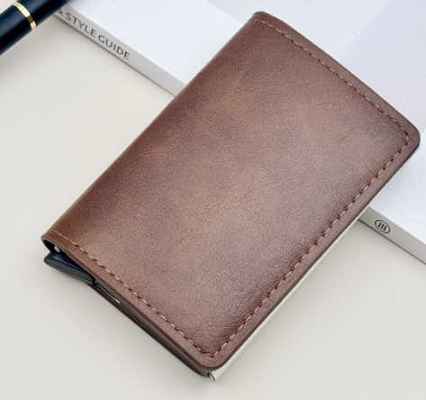 Cartera de cuero con bloqueo RFID, tarjetero emergente para negocios