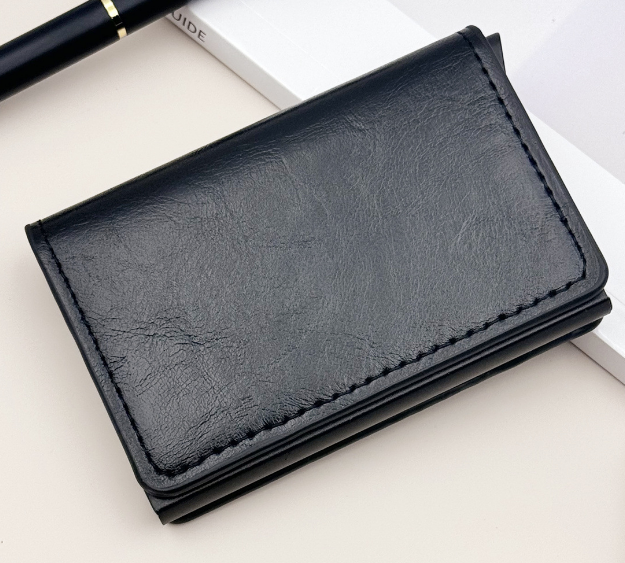 Cartera de cuero con bloqueo RFID, tarjetero emergente para negocios