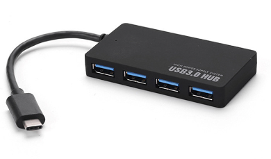 Hub USB 3.0 tipo C de 4 puertos y 10 Gbps, color negro