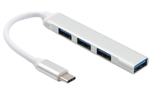 Hub USB 3.0 tipo C de 4 puertos, color plateado
