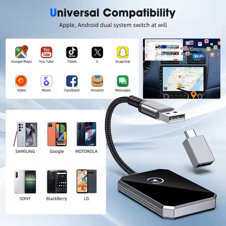 Android Auto Carplay 2 en 1 con conexión por cable o inalámbrica